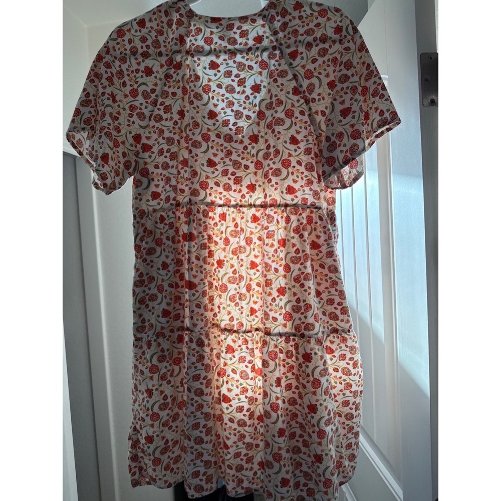 Old Navy Womens Floral Tiered Mini Dress White Orange Green Cotton Rayon Size M - Picture 10 of 10